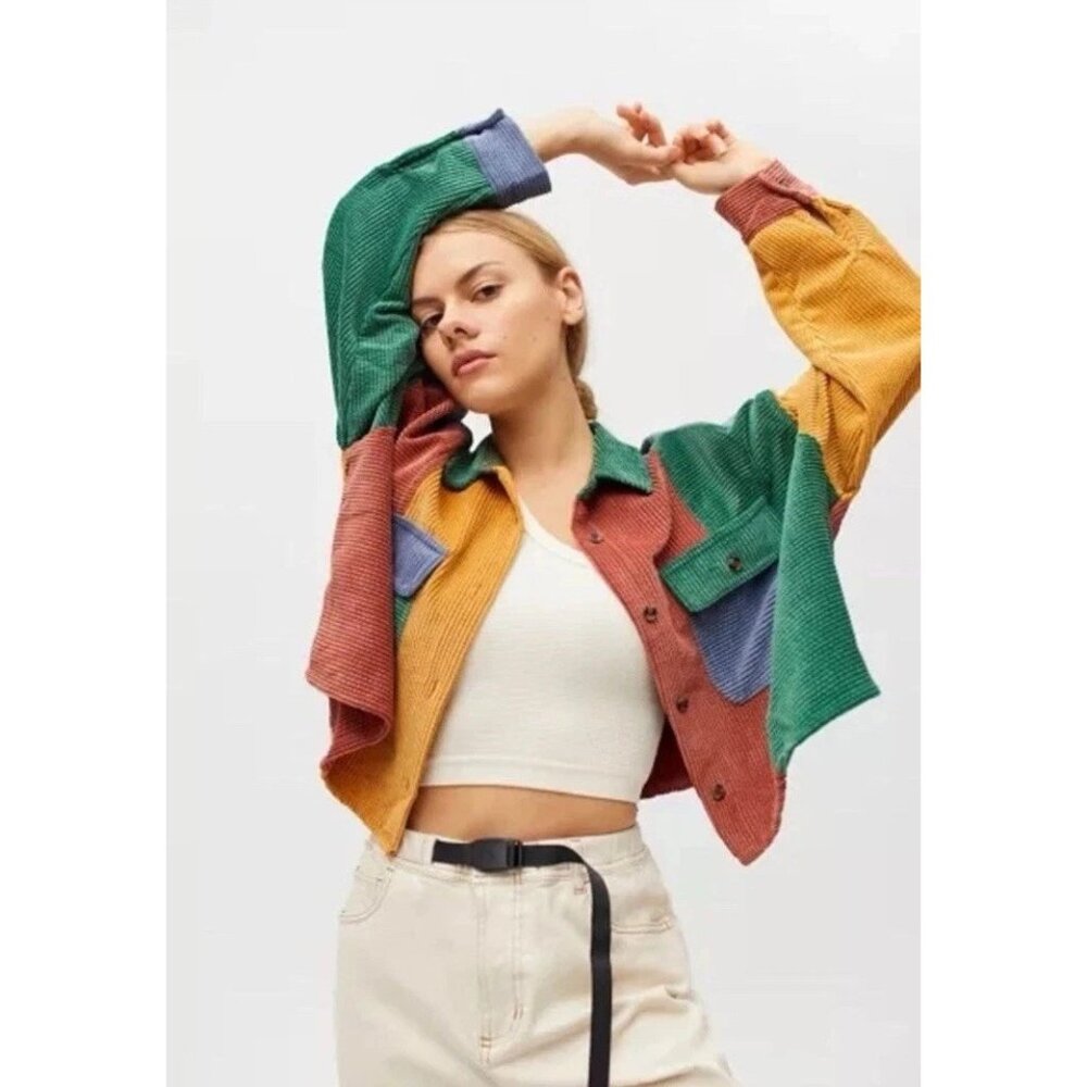 BDG UO Charley Corduroy Colorblock Cropped Top Size XS Boxy Button Oversized